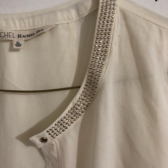 Womens Cream with Rhinestones Sheer Sleeveless Top. By: Rachel Roy Size XL - Picture 3 of 6